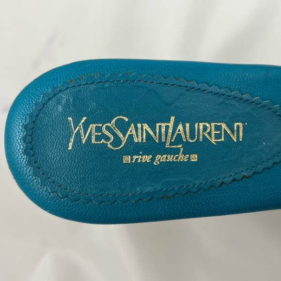 Turquoise YSL 39 open toe pumps - Picture 3 of 6